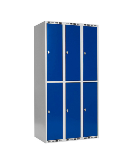 Klädskåp SMG 2-delat 3x300 mm rakt tak och blå dörrar med klinka för hänglås