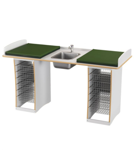 Skötbord Björk, dubbelt med tvättställ, 1800 mm, vit laminat